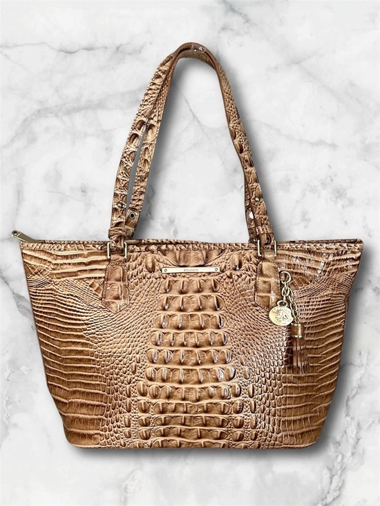 Handbags - Brahmin Asher Melbourne Croc Leather Tote Satchel Shoulder Bag Gold Brown